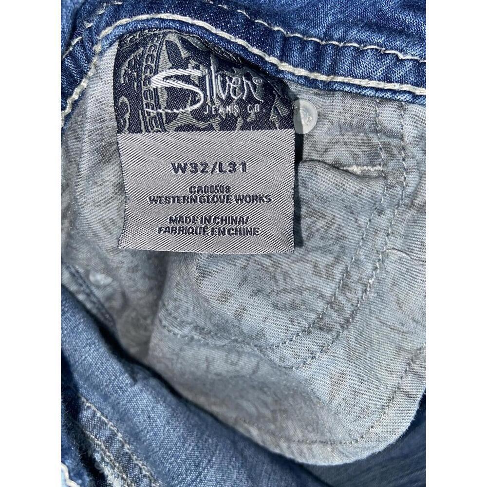 Silver Womens Twisted Surplus Boot Leg Jeans Blue Stretch Whiskered Denim 34x28 - Picture 12 of 14